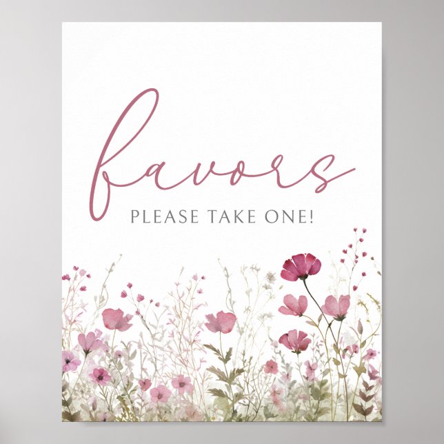 Pink Baby In Bloom Wildflower Shower Favor Sign (Front)
