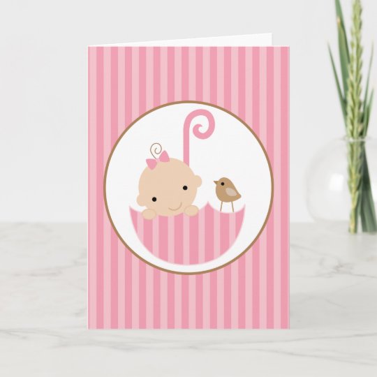 Pink Baby In Umbrella Baby Shower Card Zazzle Com