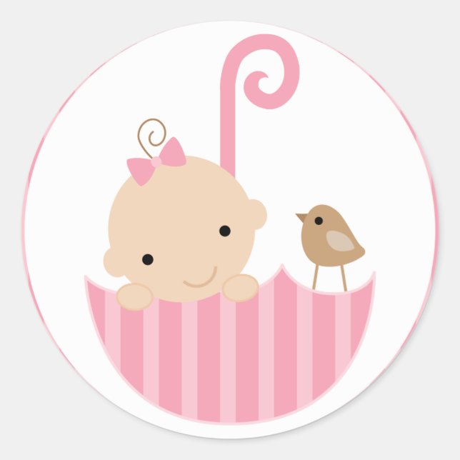 Pink Baby in Umbrella Classic Round Sticker (Front)