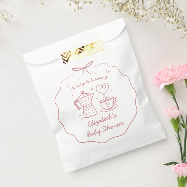 Pink Baby Is Brewing Coffee Baby Shower Favor Bag, Bag (Sealed)