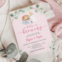 Pink Baby Is Brewing Coffee Baby Shower Invitation