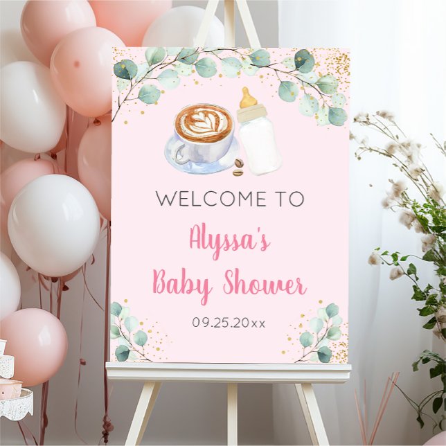 Pink Baby Is Brewing Coffee Baby Shower Welcome Foam Board (Creator Uploaded)