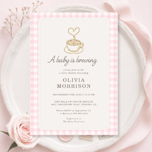 Pink Baby is Brewing Coffee Girl Baby Shower Invitation