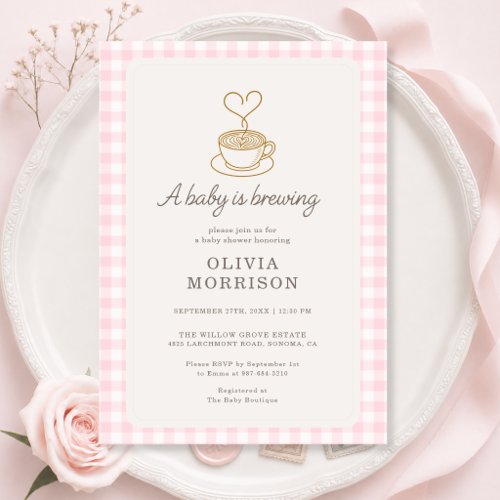 Pink Baby is Brewing Coffee Girl Baby Shower Invitation