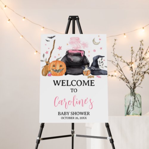 Pink Baby is Brewing Cute Halloween Welcome Sign