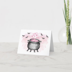 Pink Baby is Brewing Halloween Baby Shower Letterpress Thank You Card