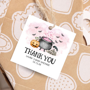 Pink Baby is Brewing Halloween Baby Shower Square Favor Tags