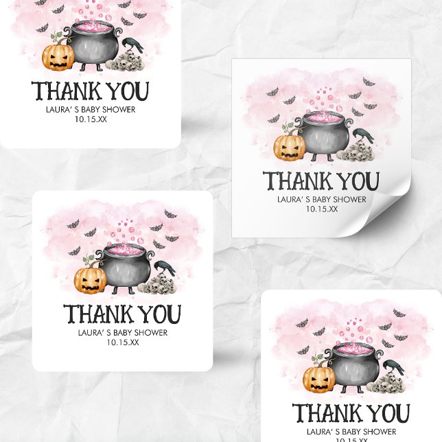 Pink Baby is Brewing Halloween Baby Shower Square Sticker (Pink Baby is Brewing Halloween Baby Shower Square Sticker)