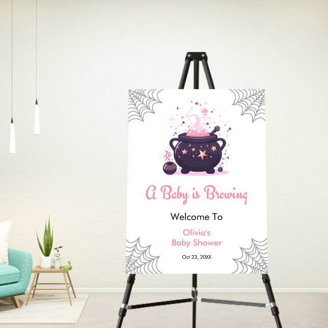 Pink Baby is Brewing Halloween Baby Shower Welcome Foam Board (Pink A Baby is Brewing Cauldron Halloween Girl Baby Shower Welcome Sign  )