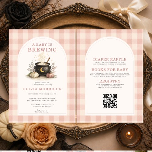 Fall Baby Is Brewing Pink baby shower invitation