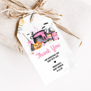 Pink Baby is Brewing Pumpkin Halloween Favor Tags