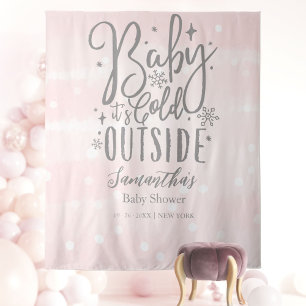 Pink Baby Its Cold Outside Baby Shower Backdrop