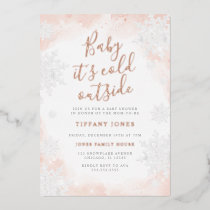 Pink Baby it's cold outside Baby shower  Foil Invitation