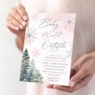 Pink Baby It's Cold Outside Baby Shower Invitation