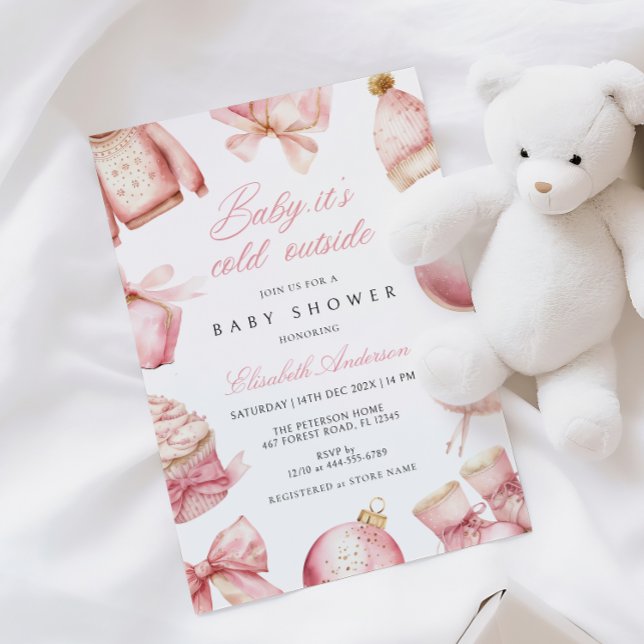 Pink Baby It's Cold Outside Baby Shower Invitation (Creator Uploaded)