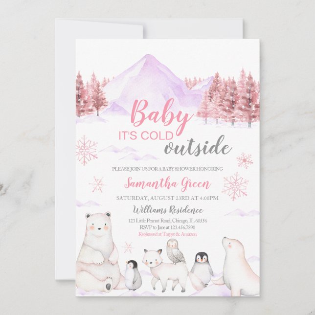 Pink Baby It's Cold Outside Baby Shower Invitation (Front)