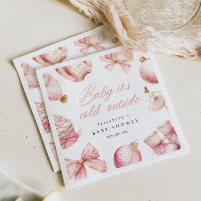 Pink Baby It's Cold Outside Baby Shower Invitation Napkins (Creator Uploaded)