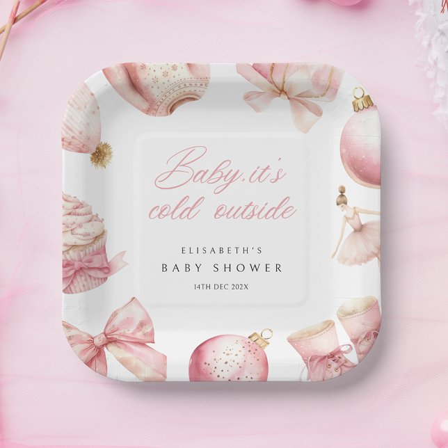 Pink Baby It's Cold Outside Baby Shower Paper Plates (Creator Uploaded)