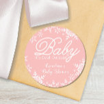Pink Baby It's Cold Outside Baby Shower Snowflakes Classic Round Sticker<br><div class="desc">This design is in our pink Baby It's Cold Outside baby shower theme, perfect for a baby girl shower during the winter or Christmas season! Additional color schemes and versions of this design are available in our shop, as well as coordinating items. Contact us if you need this design applied...</div>