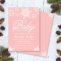 Pink Baby It's Cold Outside Baby Shower Snowflakes Invitation