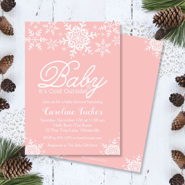 Pink Baby It's Cold Outside Baby Shower Snowflakes Invitation (Creator Uploaded)