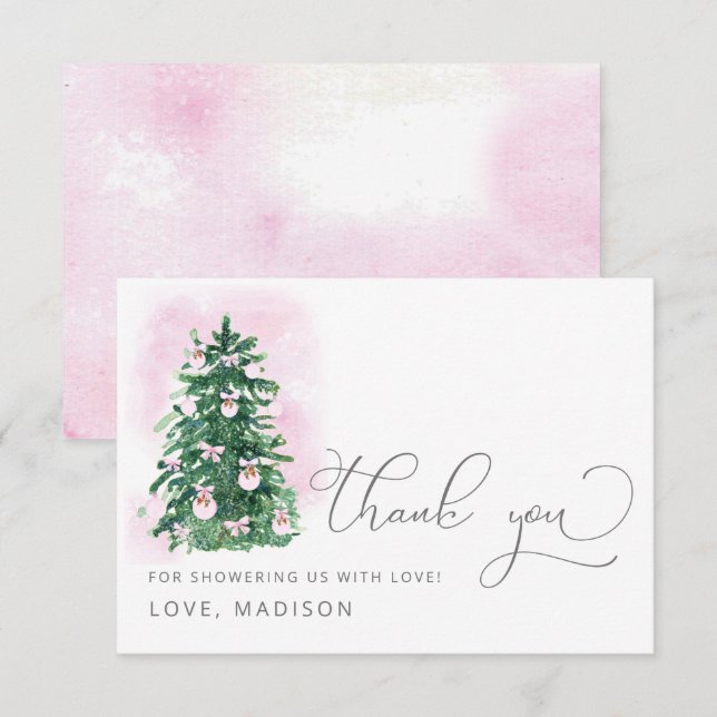 Pink baby it's cold outside baby shower thank you card (Front/Back)