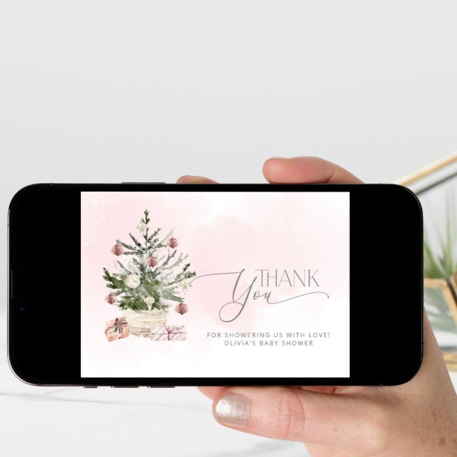 Pink Baby its cold outside baby shower thank you Card (Front Digital)