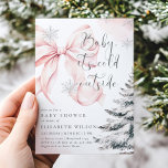 Pink Baby It's Cold Outside Bow Girl Baby Shower  Invitation<br><div class="desc">The blush pink bow "Baby It's Cold Outside" baby shower invitation template is the perfect way to invite your guests to a chic and elegant winter-themed baby shower. Featuring a soft, blush pink bow adorned with delicate snowflakes and a snowy pine tree, with the charming script "Baby it's cold outside"...</div>
