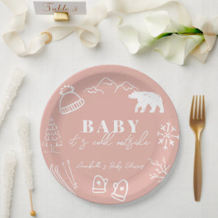 Pink Baby It's Cold Outside Hand-drawn Baby Shower Paper Plates