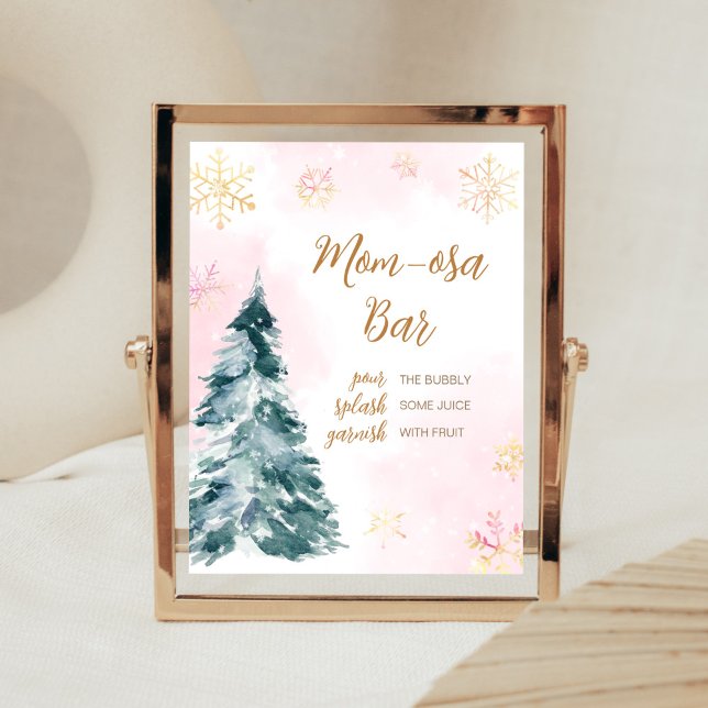 Pink Baby It's Cold Outside Mom Osa Bar Poster (Pink Gold Winter Cold Outside Baby Shower Mom Osa Bar Sign)