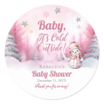Pink Baby It's Cold Outside Snow Girl Baby Shower Classic Round Sticker