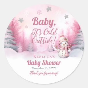 Pink Baby It's Cold Outside Snow Girl Baby Shower Classic Round Sticker