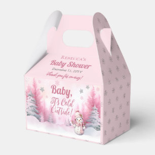 Pink Baby It's Cold Outside Snow Girl Baby Shower Favor Boxes