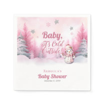 Pink Baby It's Cold Outside Snow Girl Baby Shower Napkins