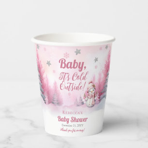 Pink Baby It's Cold Outside Snow Girl Baby Shower Paper Cups