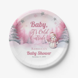 Pink Baby It's Cold Outside Snow Girl Baby Shower Paper Plates