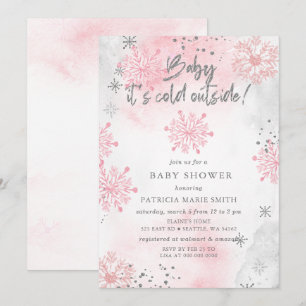Pink Baby its Cold Outside Winter Baby Shower Invitation