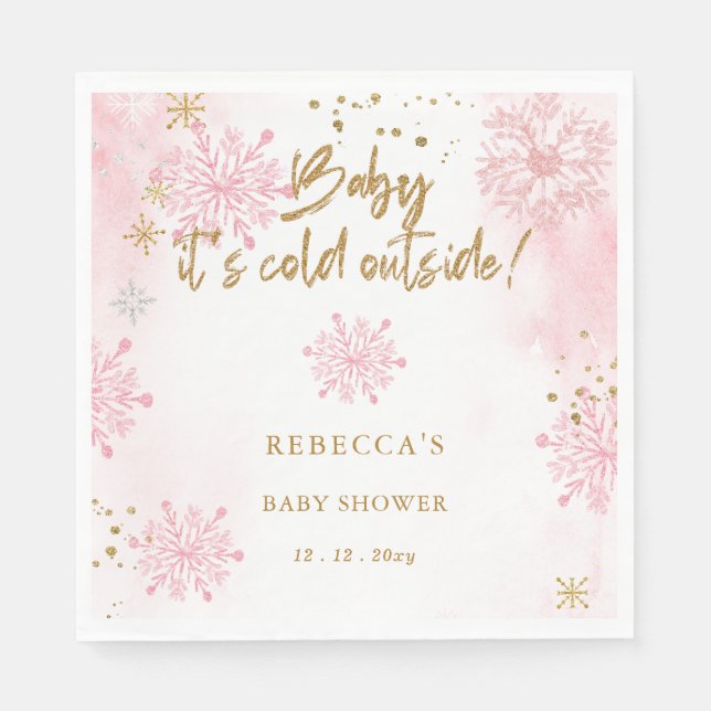 Pink Baby its Cold Outside Winter Baby Shower Napkins (Front)