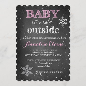Pink Baby It's Cold Outside Winter Birthday Invitation by TheGreekCookie at Zazzle