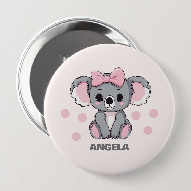 Pink Baby Koala Bear Button (Front & Back)