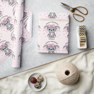 Pink Baby Koala Bear Wrapping Paper