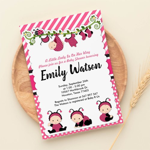 Pink Baby Ladybug Baby Shower Invitation