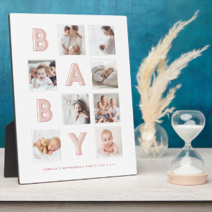 Pink Baby Letters Newborn Baby Photo Grid Collage Plaque