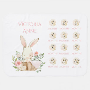 Pink Baby Milestone Bunny Rabbit Template Blanket