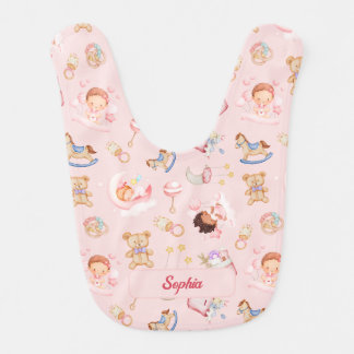 Pink Baby Moon Star Bear Toys Themed Personalized Bib
