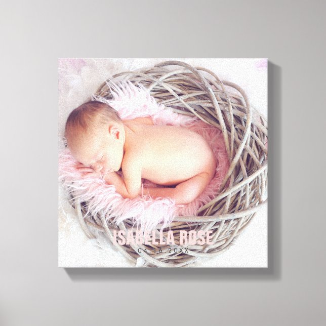 Pink Baby Name Photo Canvas Print (Front)