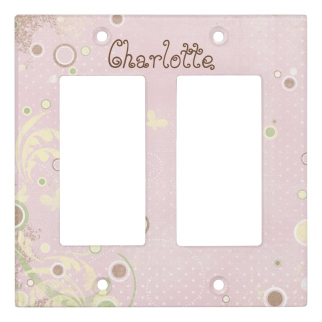 Pink Baby Nursery Butterfly Light Switch Cover (Front)