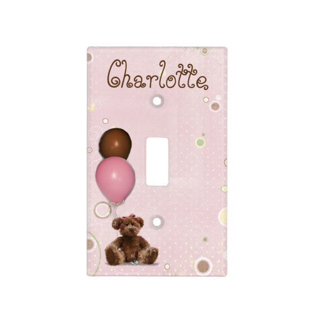 Pink Baby Nursery Teddy Bear Light Switch Cover (Front)