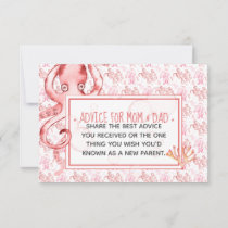 Pink Baby Octopus Baby Shower Advice for Mom &amp; Dad Card