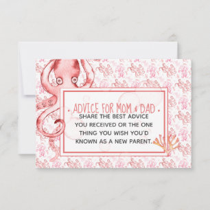 Pink Baby Octopus Baby Shower Advice for Mom & Dad Card